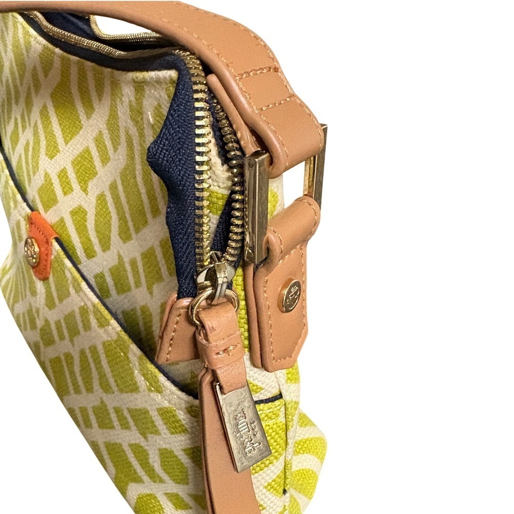 Spartina 449 Heyward Dixie Hobo Bag Lime Green White Geometric Leather Tan Strap - Picture 5 of 11